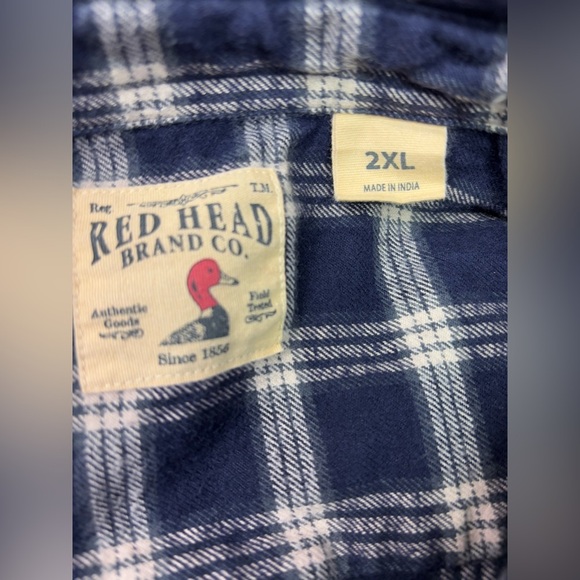 RedHead Brand Men Blue Flannel Collared Button Down Plaid Shirt Sz XXL - Picture 2 of 2